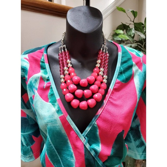 Famulily Women's Pink & Blue 100% Polyester V-Neck 3/4 Sleeve Casual Romper L - Picture 2 of 11